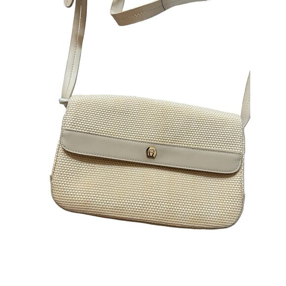 Etienne Aigner Woven Cream Snap Close Leather Strap‎ Crossbody Bag New - Picture 2 of 13